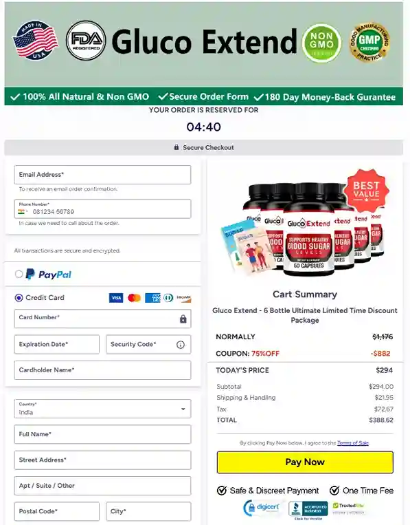 Gluco Extend Order Page
